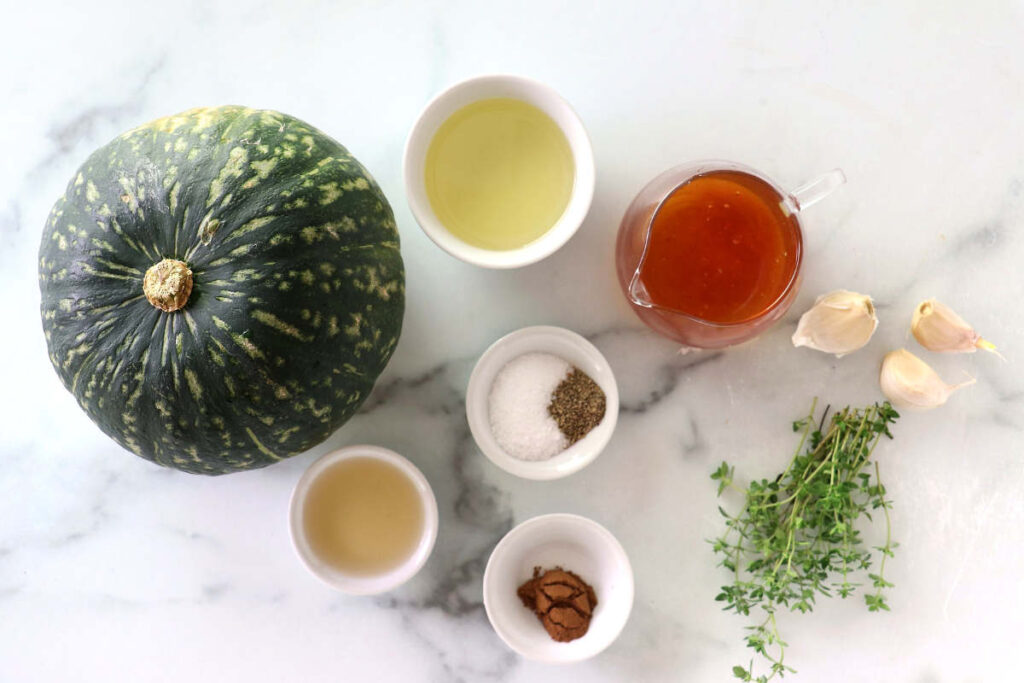 Ingredients used to make roasted kabocha squash.