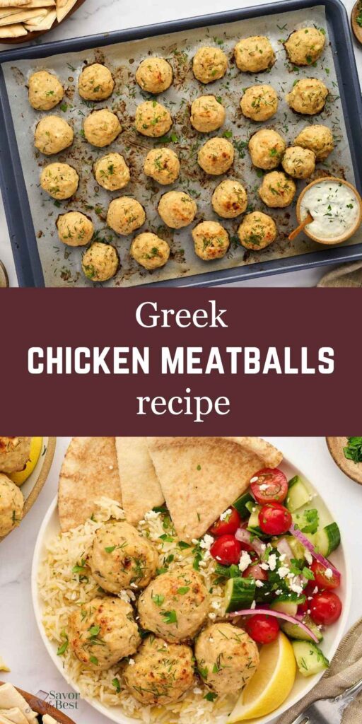 Greek chicken meatballs recipe with tender baked chicken and tzatziki.