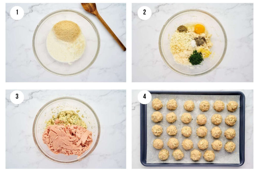 Step-by-step photos for making Greek chicken meatballs.