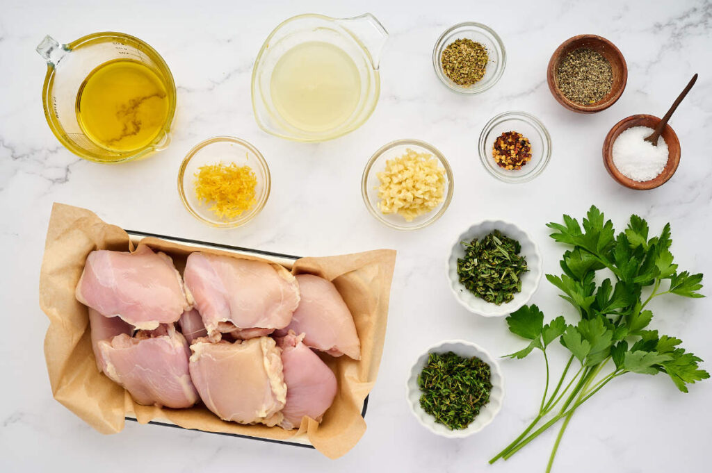Boneless chicken thighs for Greek lemon chicken recipe.