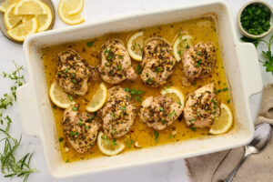 Greek chicken marinade with lemon juice, olive oil, garlic, and herbs.