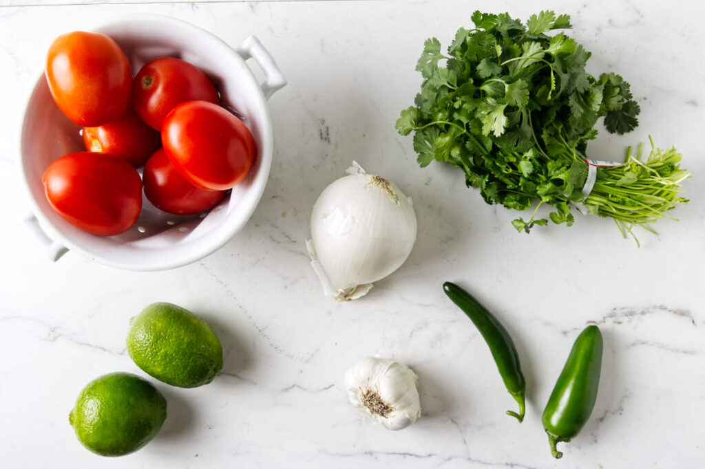 Ingredients used to make pico de gallo.