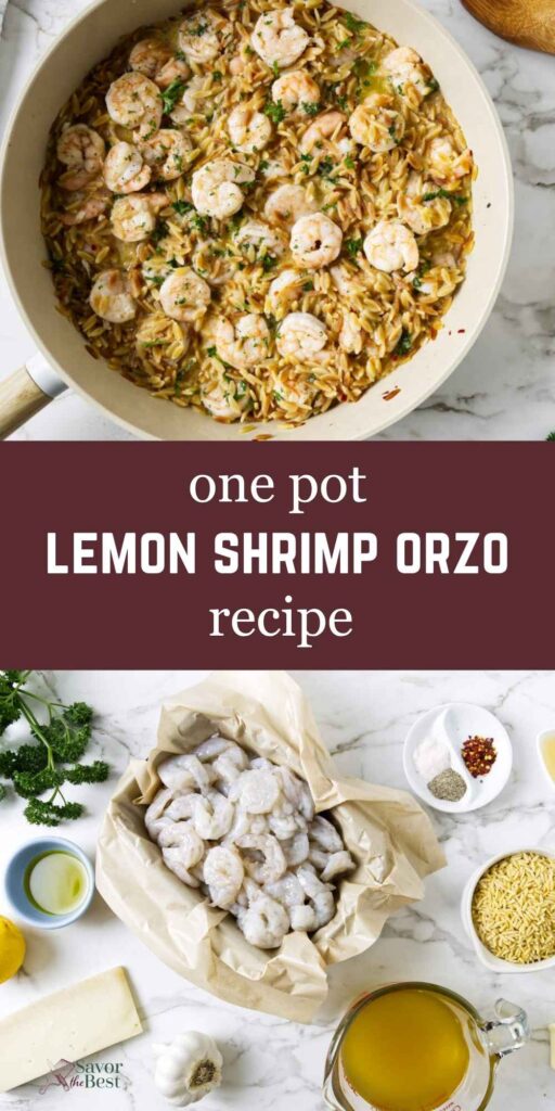 One pot lemon shrimp and orzo recipe with tender shrimp.