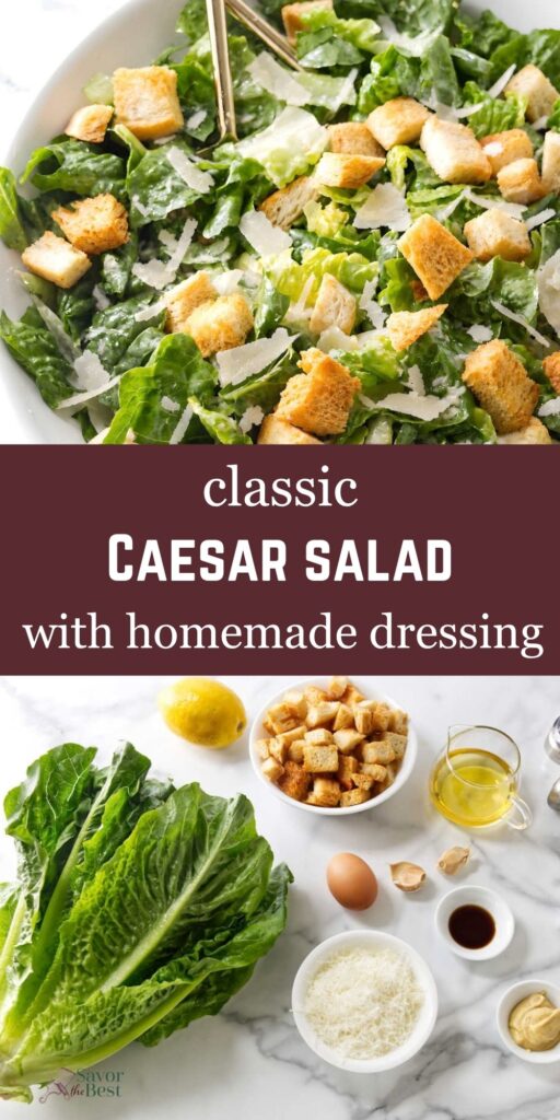 Caesar salad with croutons and homemade dressing ingredients.